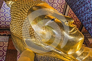 Face Reclining Buddha Head Wat Pho Bangkok Thailand