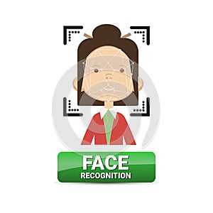 Face Recognition Button Biometrical Identification On Female Face Access Control Technology Concept