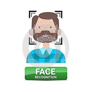 Face Recognition Button Biometrical Identification On Male Face Access Control Technology Concept