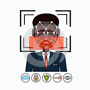 Face Recognition And Identification System Biometrical Identification African American Business Man Face Scanning