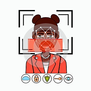 Face Recognition And Identification System Biometrical Identification African American Business Woman Face Scanning