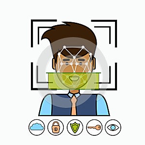 Face Recognition And Identification System Biometrical Identification Business Man Face Scanning