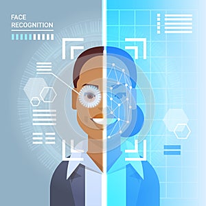 Face Recognition System Scanning Eye Retina Of African American Business Woman Modern Identification Technology Access