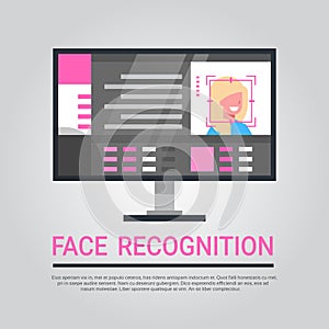 Face Recognition Technology Computer Security System Scanning Female User Biometric Identification Concept