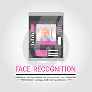 Face Recognition Technology Digital Tablet Security System Scanning Female User Biometric Identification Concept