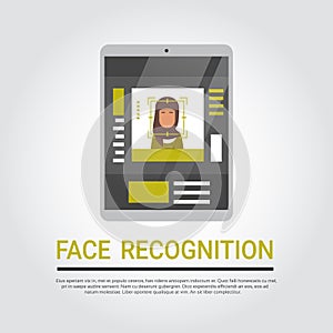 Face Recognition Technology Digital Tablet Security System Scanning Islamic Female User Biometric Identification Concept