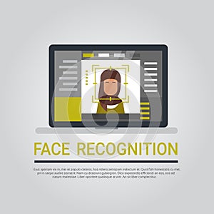 Face Recognition Technology Laptop Computer Security System Scanning Arab Woman User Biometric Identification Concept