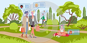 Face recognition for walking people in summer city park, surveillance technology