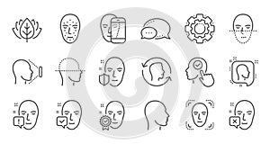 Face recognize line icons. Biometrics detection, Face id and scanning. Linear icon set. Vector