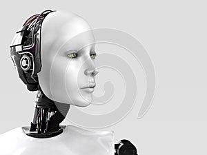 The face of a robot woman.