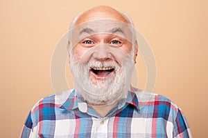 Face of 50s aged pensioner. Portrait of happy senior man smiling. Closeup emotional portrait of an old mature senior man