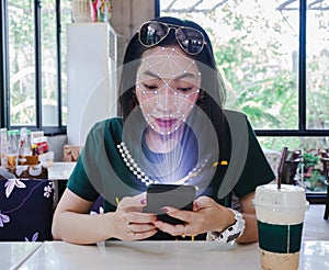 Face scan women smart phone and machine learning systems accurate technology