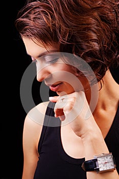 Face of sensual graceful middle aged woman photo