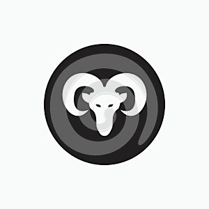 Face sheep isolated on black circle - goat, sheep, lamb logo emblem or button icon silhouette - mammal, animal vector icon