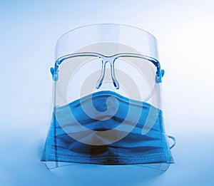 Face shield and mask isolated on a white background