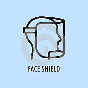 Face shield thin line icon. Transparent plastic mask. Protection from Covid-19