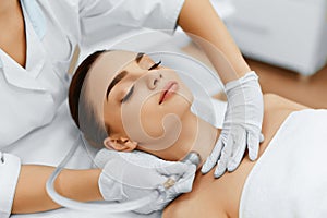 Face Skin Care. Diamond Microdermabrasion Peeling Treatment, Beauty Spa. Cosmetology.