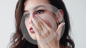 face skin moisturizing woman applying cream set 2