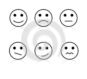 Face smile icon line drawing positive, negative neutral opinion vector signs.