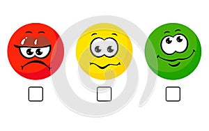 Face smile icon positive, negative neutral opinion vector rate button signs on white background. Comics faces cartoon