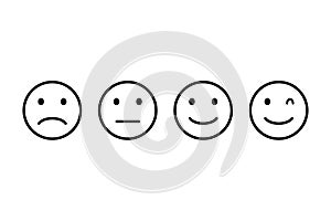 Face smile outline icon on transparent background. Isolated set of black emoticon sign. Happy and sad emotion. Round shape of mood