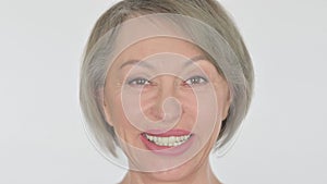 Face of Smiling Old Woman on White Background