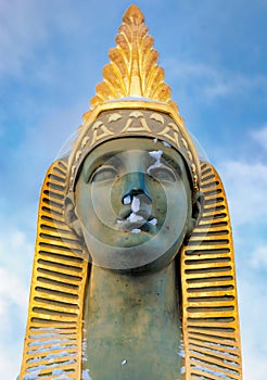 The face of the sphinx on The Egyptian bridge in Saint Petersburg.