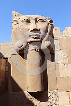 face statue of godess Hathor, temple of Satet