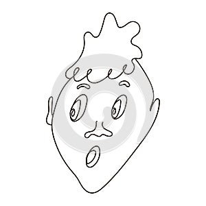 Face of surprised guy with open mouth and funny hairstyle. Head of young boy in doodle style.
