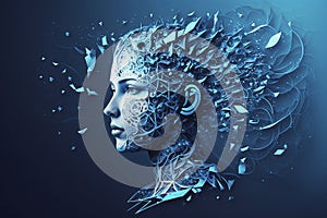 Face of technology concept in blue tones. Generative AI.