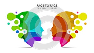 Face to face. Two creative minds. Vector