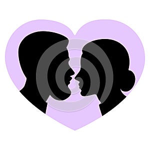 Face to face a girl and a young man in a heart frame illustration