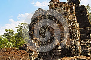 Face towers of the Bayon temple, In the center of Angkor Thom , Siem Reap, Cambodia.