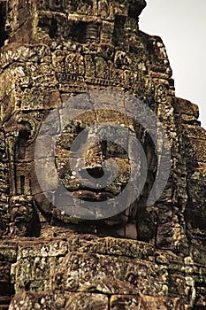 Face towers of the Bayon temple, In the center of Angkor Thom , Siem Reap, Cambodia. UNESCO World Heritage Site. Capital city of