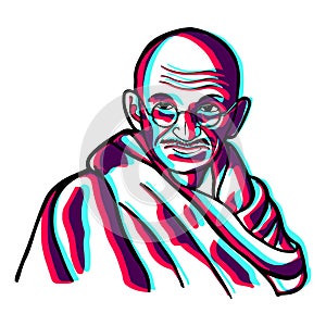 face vector Mahatma Gandhi with glitch effect illustration