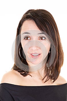 Face woman surprised portrait woman in white background