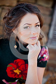 Face young beautiful girl dark closeups short hair