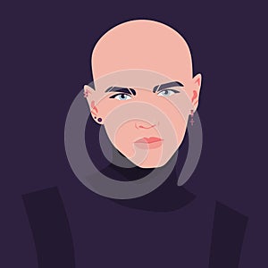 The face of a young bold and bully man