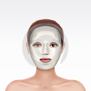 Face of young girl applying cosmetic facial mask
