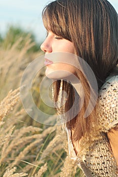 Face of young girl in lea photo