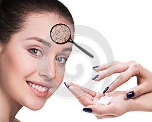 Face of young woman with dry skin.