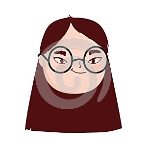 Face young woman with glasses female character isolatd icon