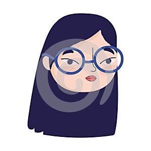 Face young woman with glasses female character isolatd icon
