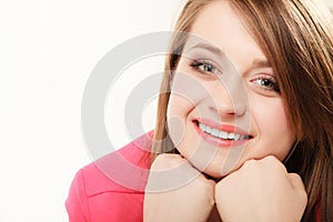 Face of young woman happy girl college student