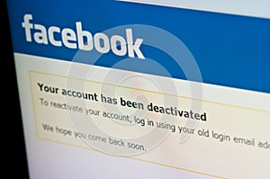 Facebook account deactivation screen, social media