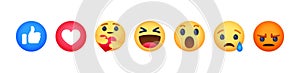 Facebook emoticon emoji icon buttons, Vector editorial illustration