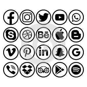 Facebook Instagram Twitter Youtube, Whatsapp, Vimeo, Pinterest etc - collection of popular social media, messengers, video