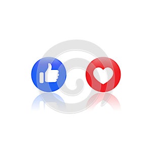 Facebook Like and Love Icon Vector in Flat Reflection Style