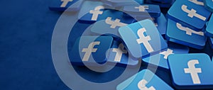 Facebook logo concept banner scattered tiles with copyspace 3D Illustration