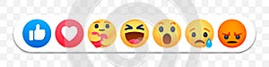 Facebook reaction emoji faces, thumb up and like